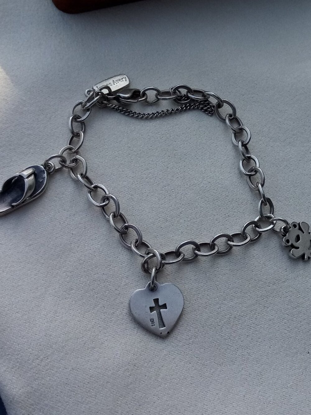 James Avery charm bracelet with 3 charms frog sandal heart retired